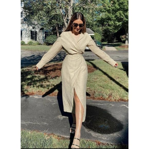 ZARA Dress Wrap Style Textured Midi Long Sleeve - Picture 9 of 12